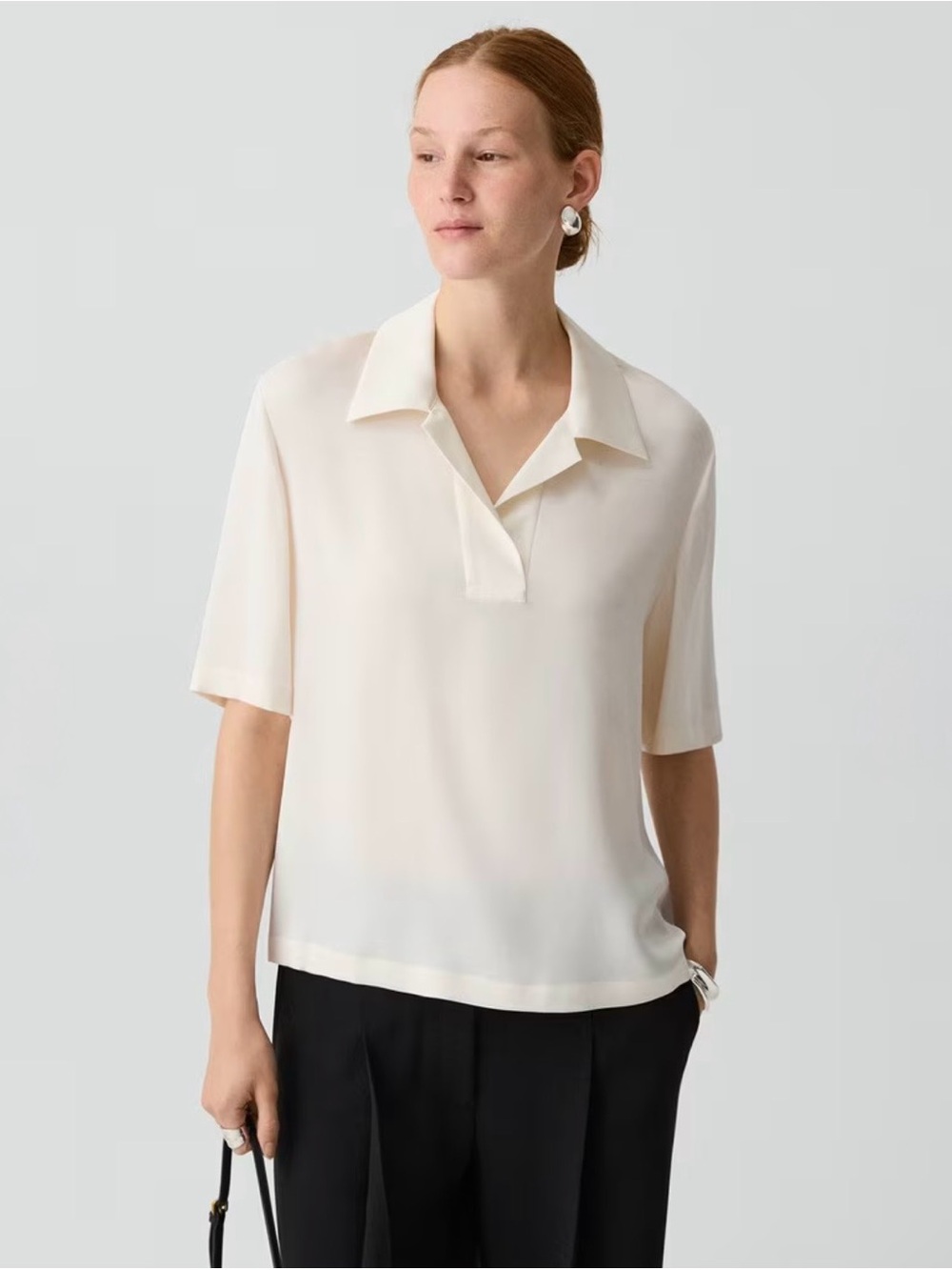NWOT Medium Theory Oversized Polo Shirt in Silk Georgette